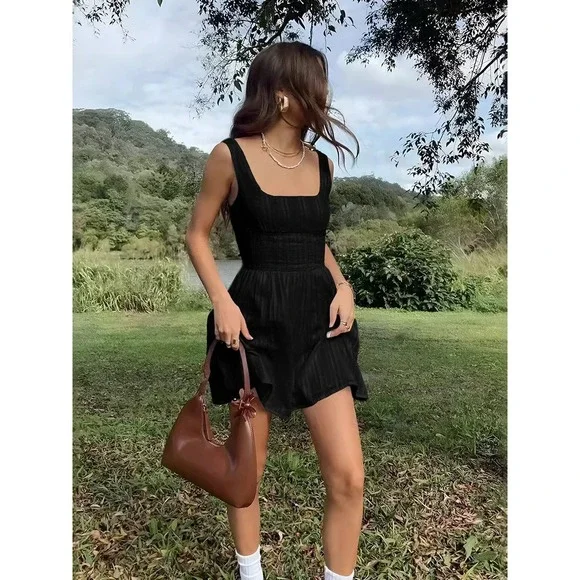 Commense Sleeveless Mini‎ Dress Corset Style Square Neck Party Cocktail Black L - Picture 2 of 15